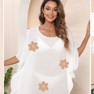 Chic White Floral Women Swim Coverup